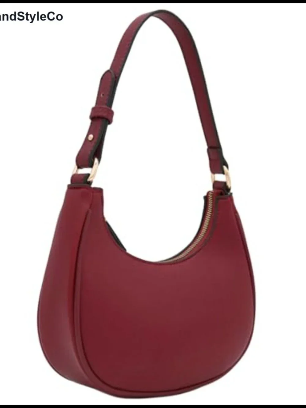 Faux Leather Small Crescent Shoulder Bag With Adjustable Strap, Two Pockets,